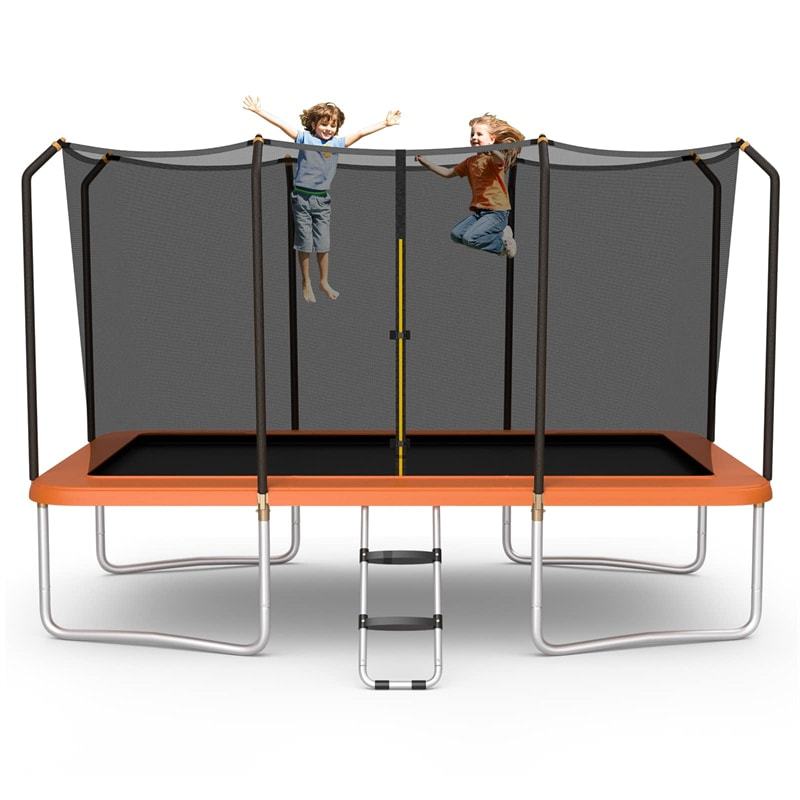 8x14FT Rectangular Trampoline for Kids & Adults, ASTM Certified Outdoor Trampoline with Safety Enclosure Net & Ladder, 440 LBS Load Capacity
