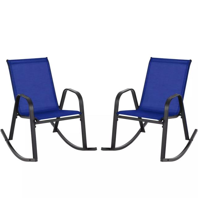 2PCS Outdoor Rocking Chairs, Ergonomic Patio Rockers with Breathable Fabric Seat & Back, Heavy-Duty Metal Frame for Backyard, Garden Front Porch