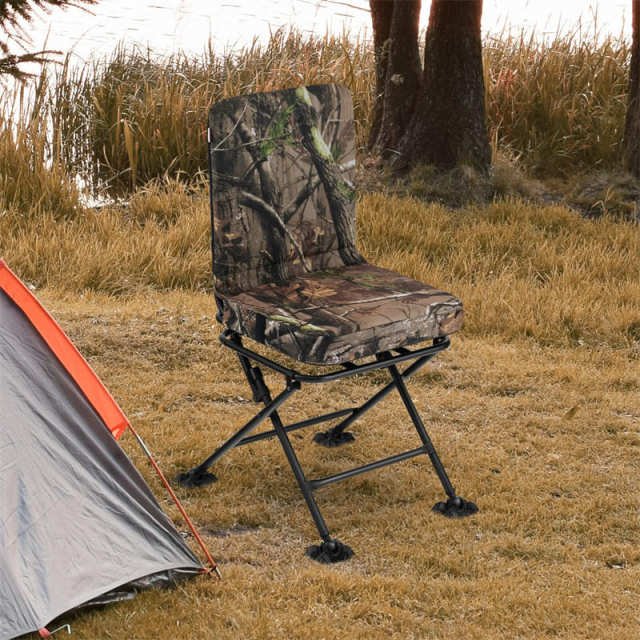 360° Swivel Hunting Chair, Portable Folding Ground Blind Chair w/All-Terrain Duck Feet, Padded Cushion 330LBS Capacity for Deer Hunting Camping