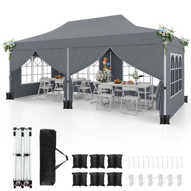 10x20FT Pop Up Canopy with 6 Removable Sidewalls/Windows, 8-Pack Sandbags & Carrying Bag, UPF50+ Sun Protection Tent for Outdoor Wedding Party