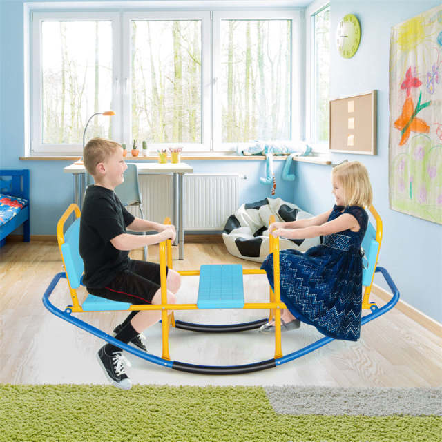 Kids Rocking Seesaw, 3 Person Heavy-Duty Metal Teeter Totter Seesaw with Easy-Grip Handles, Indoor/Outdoor Rocking Toy for Toddlers Ages 3-8