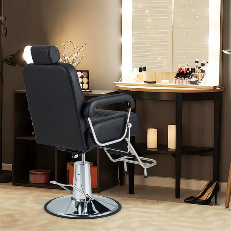 Heavy-Duty Hydraulic Barber Chair, Reclining Salon Chair with Adjustable Backrest & Headrest, 360° Swivel, 330LB Capacity for Beauty Salon/Tattoo Shop