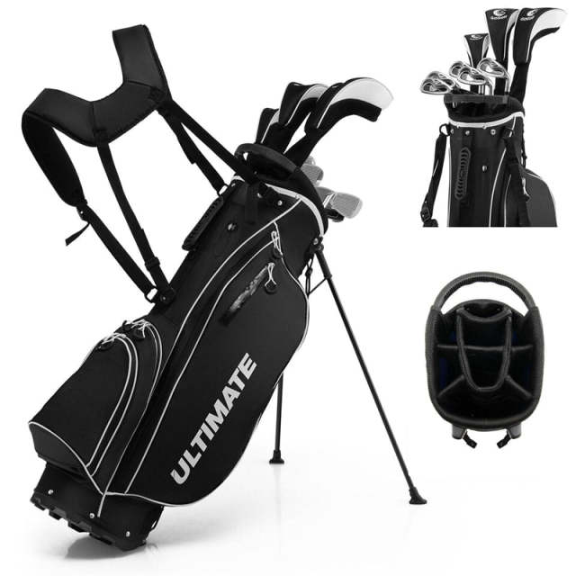 10 Pieces Men's Golf Club Set Right Hand, Complete Golf Club Package Set with 460cc #1 Driver, #3 Fairway Wood, Hybrid, Irons, Putter & Bag
