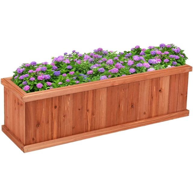 Wooden Raised Garden Bed, Outdoor Rectangle Planter Box with Drainage Holes for Flowers, Vegetables & Fruits, Backyard Patio Wood Planter