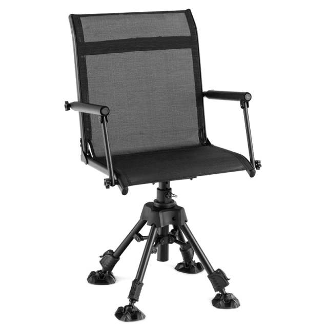 360° Swivel Hunting Blind Chair, Height Adjustable Folding Hunting Chair with 4 Adjustable Legs & Armrests, All-Terrain Feet, 330LBS Capacity