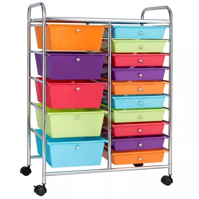15-Drawer Rolling Storage Cart, Art &  Craft Organizer with Wheels & Removable Drawers for Tools, Scrapbook Paper, Home Office School