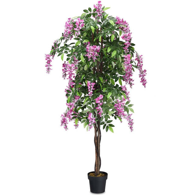 6FT Artificial Ficus Tree, Fake Wisteria Tree with Nursery Pots, Indoor/Outdoor Tall Faux Floor Plants for Home, Office, Living Room
