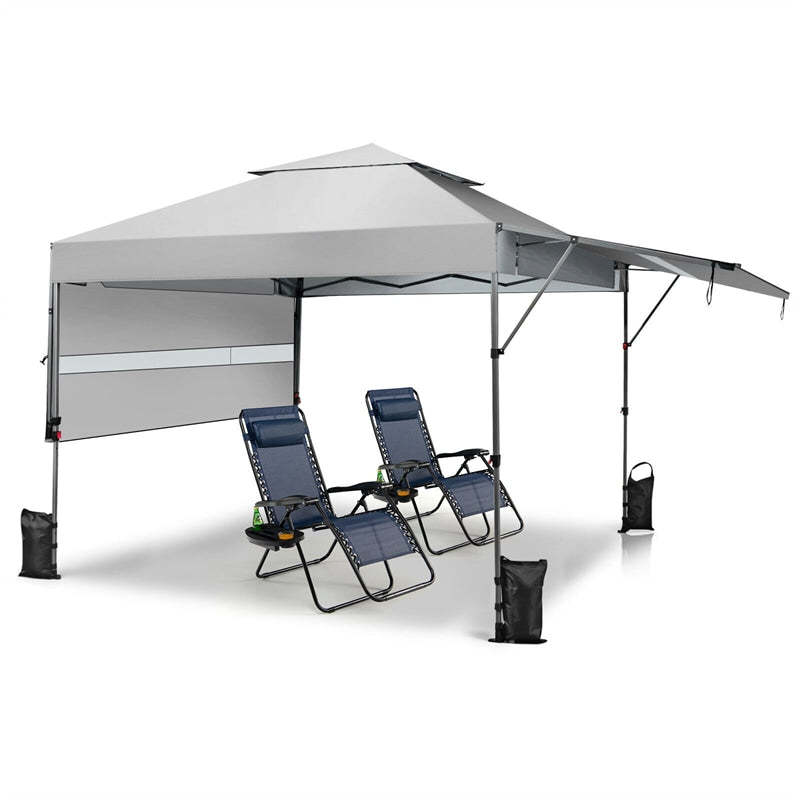 10'x17.6' Pop-up Canopy Tent with Adjustable Dual Awnings & Wheeled Bag, 2-Tier Outdoor Instant Canopy Tent, Easy Setup for Patio Market Picnic
