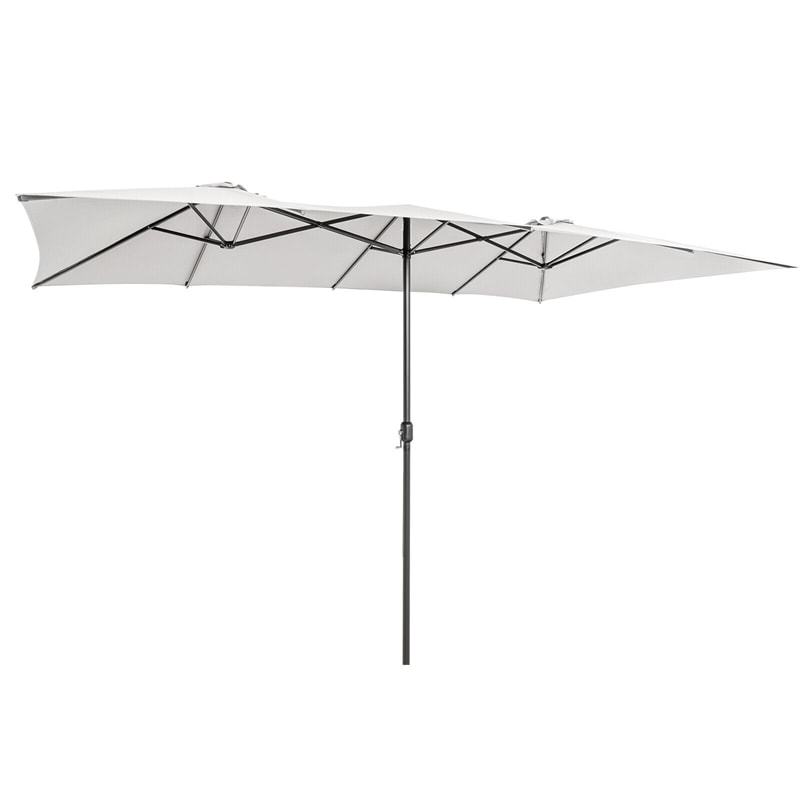 15FT Double-Sided Patio Umbrella with Crank Handle, Vented Top, 10-Rib Metal Frame, Large Twin Market Umbrella for Poolside, Deck, Lawn, Garden