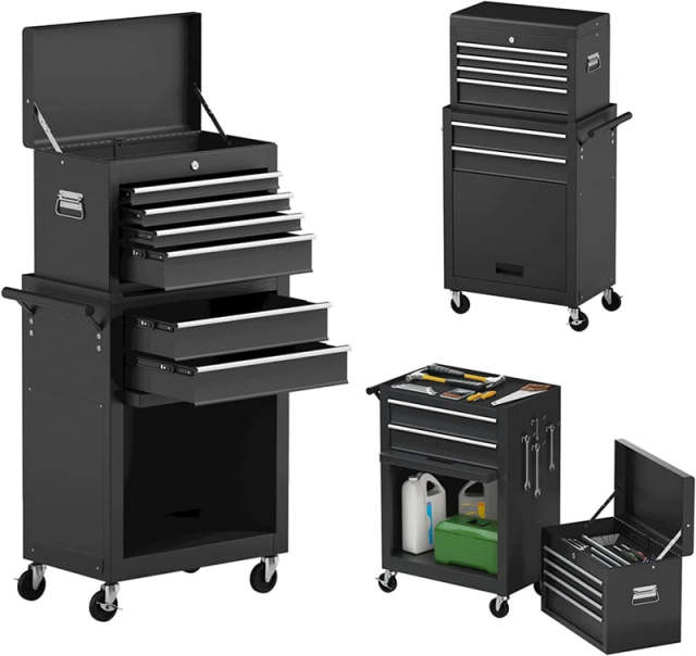 6-Drawer Rolling Tool Chest, High Capacity Tool Box with Lockable Wheels, Auto Lock, Removable Top, Tool Storage Cabinet for Garage Workshop