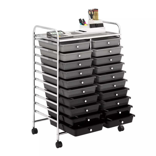 Storage Drawer Cart, 20-Drawer Rolling Cart Organizer with Lockable Wheels, Mobile Utility Cart for Office School Art Craft Supplies