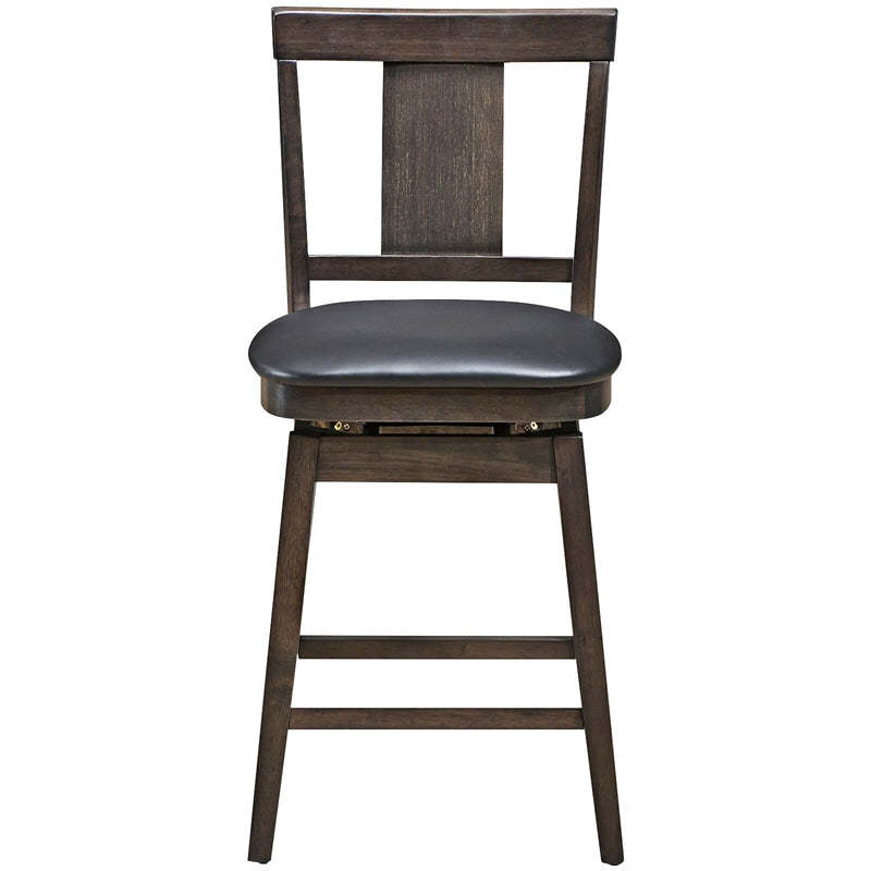 360° Swivel Wood Bar Stool, 24" Counter Height Dining Chair with Back, Leather Padded Seat & Rubber Wood Legs, Upholstered Barstool for Kitchen Island