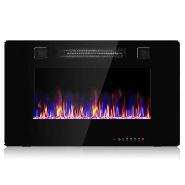 30" Ultra Thin Electric Fireplace Insert, 750W/1500W Wall-Mounted Recessed Fireplace Heater with 12 Flame Colors, Remote Control & 8H Timer