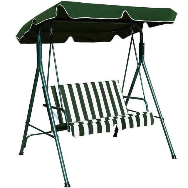 2 Person Patio Swing with Adjustable Canopy & Removable Cushions, Weather Resistant Outdoor Porch Swing for Backyard, Garden, Balcony