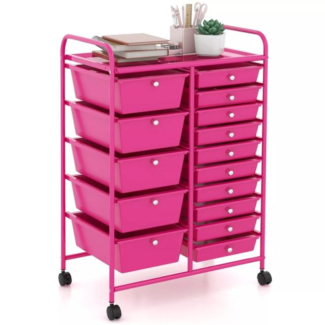 15-Drawer Rolling Storage Cart, Art &  Craft Organizer with Wheels & Removable Drawers for Tools, Scrapbook Paper, Home Office School