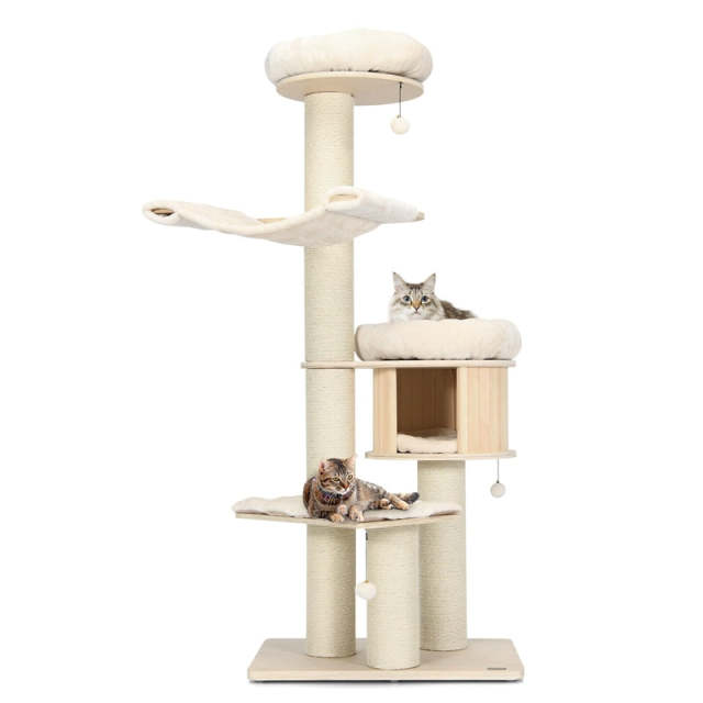 68.5" Tall Cat Tree, Multi-Level Modern Cat Tower with Sisal Scratching Posts, Condo, Hammock, Jingling Balls, Washable Cushions for Large Indoor Cats