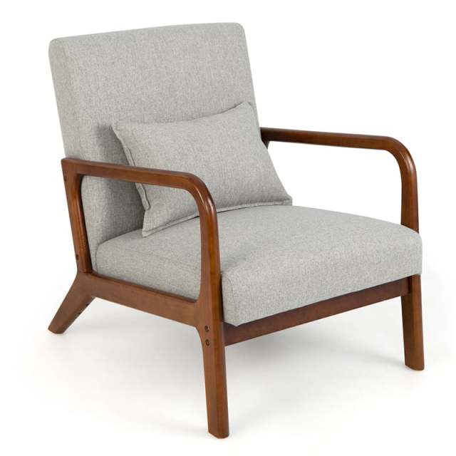 Modern Accent Chair, Upholstered Leisure Armchair with Lumbar Pillow, Rubber Wood Frame, Soft Padded Cushion for Living Room, Bedroom, Office