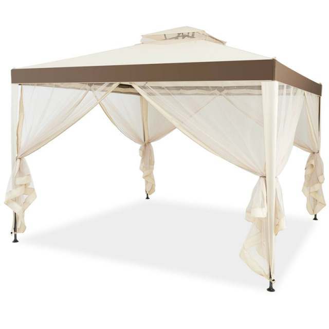 10’ x 10’ Outdoor Gazebo Patio Canopy Gazebo Steel Garden Gazebo Lawn Shelter Tent Structure with Mosquito Netting for Party Picnic