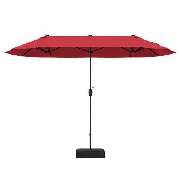 13FT Double-Sided Patio Umbrella, Extra Large Twin Market Umbrella with Base, Crank Handle, Safety Lock, Vented for Poolside, Deck, Backyard