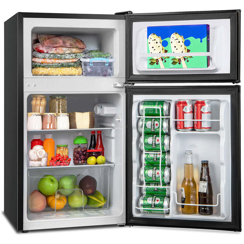 2 Door Mini Fridge 3.2 Cu.Ft. Compact Refrigerator with Freezer for Bedroom Dorm Apartment Office