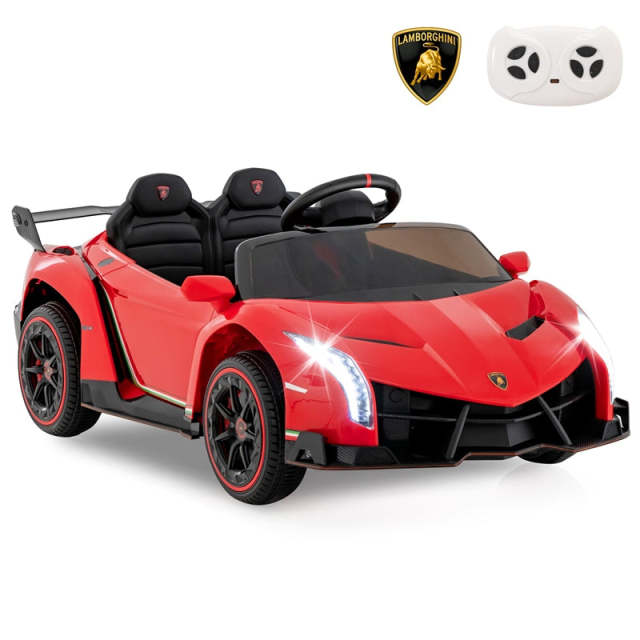 12V Kids Ride-On Car, Licensed Lamborghini 4WD Sports Car with Remote, LED Lights, Hydraulic Doors, Battery-Powered Electric Vehicle, Ages 3-8