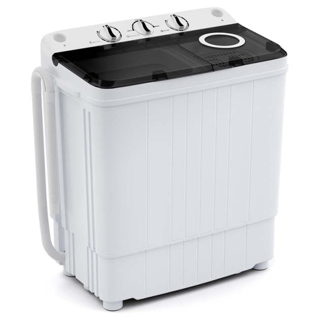 Portable Washing Machine 17.6 lbs Compact Twin Tub Laundry Washer Spin Dryer with Drain Pump, Control Knobs, Timer Function for Apartment Dorm RV