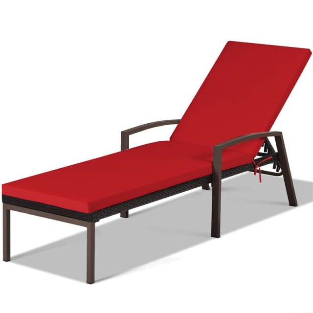 Patio Rattan Lounge Chair with Cushion, Armrest, Adjustable Backrest, Wicker Outdoor Chaise Lounge Sun Lounger for Garden, Balcony, Poolside