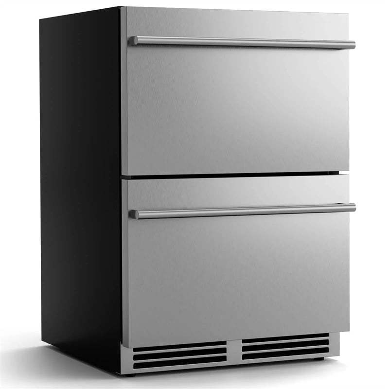 24" Dual Drawer Beverage Fridge with Adjustable Temp, Built-in/Freestanding Under Counter Beverage Cooler for Home & Commercial Use