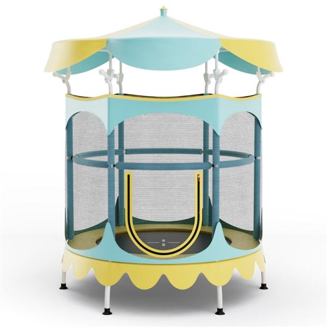 64" Mini Kids Trampoline, ASTM Approved Toddler Trampoline with Detachable Canopy, Safety Enclosure Net & Handrail for Indoor Outdoor Use