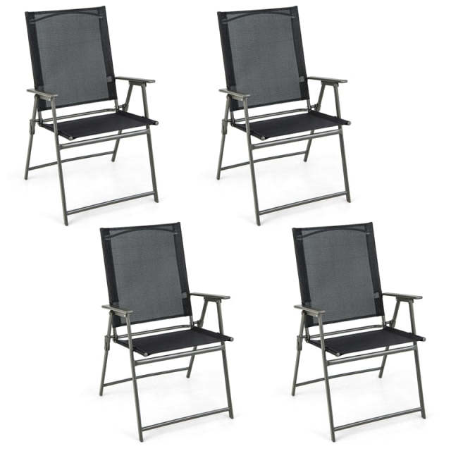 4 PCS Outdoor Folding Chairs High Back Patio Dining Chairs Weather-Resistant Metal Frame Portable Chair with Armrests & Footrest