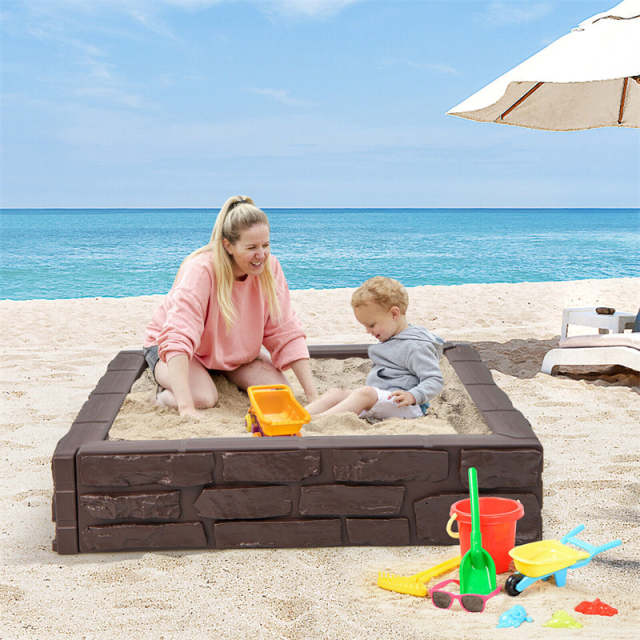 4FT Kids Sandbox, Weather Resistant HDPE Square Sand Pit with Oxford Cover & Bottom Liner for Outdoor Backyard, Lawn, Garden & Beach Play