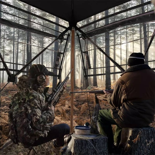 360° One-Way See-Through Hunting Blind with 4 Adjustable Windows & Openings, Pop-up Stakeout Camouflage Ground Blind for Deer Turkey Hunting