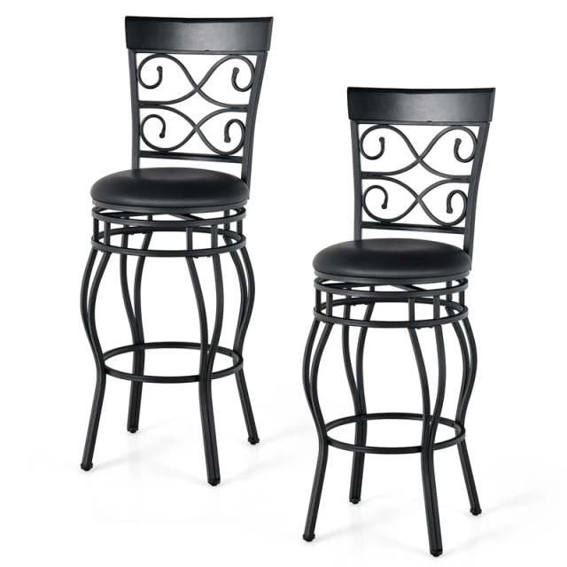 Swivel Metal Bar Stools Set of 2, 30" Bar Height Barstools with Back, PU Leather Padded Seat, 330LBS Capacity for Kitchen Island/Pub/Dining Room