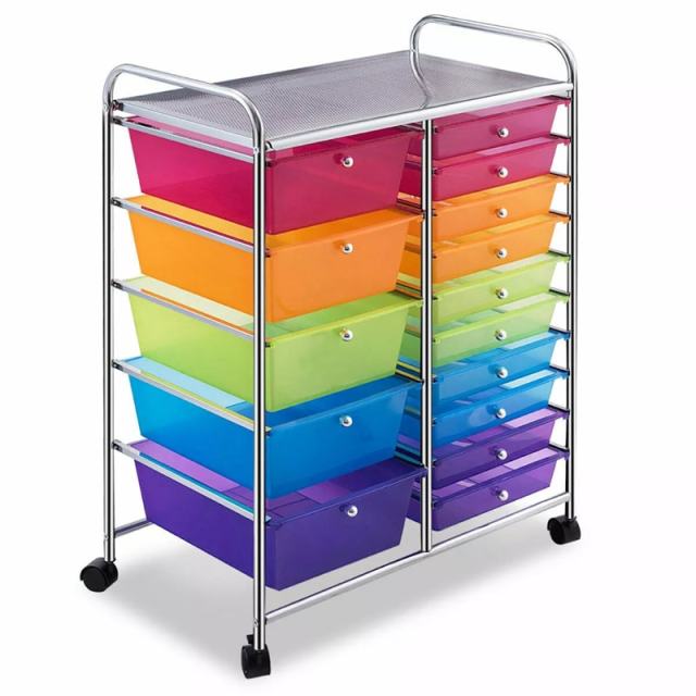 15-Drawer Rolling Storage Cart, Art &  Craft Organizer with Wheels & Removable Drawers for Tools, Scrapbook Paper, Home Office School
