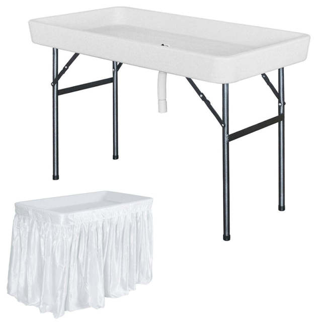 4 FT Folding Ice Cooler Table with Removable Matching Skirt & Drain Hose, Patio Foldable Beverage Cooler Table