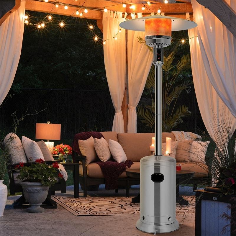 50,000 BTU Propane Patio Heater, Standing Outdoor LP Gas Heater with Wheels, Stainless Steel Burner & Tip-Over Protection for Garden Backyard