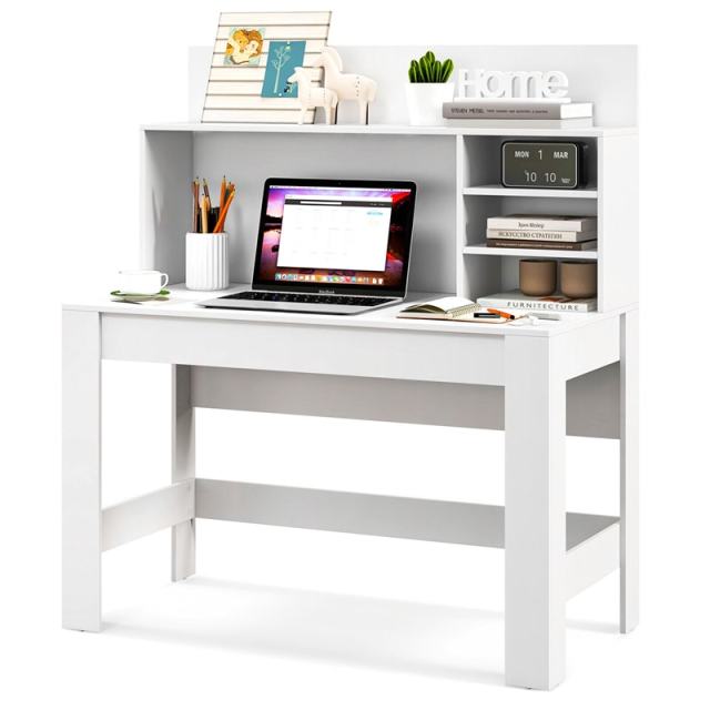 48" Computer Desk with Hutch & Anti-Tip Kits, Wood Home Office Desk with Cable Hole, Writing Study Desk PC Laptop Desk for Small Space, Bedroom