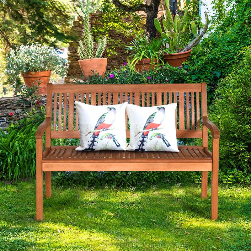 50" Solid Wood Garden Bench, 2-Person Outdoor Loveseat Bench with Curved Backrest & Wide Armrests for Patio, Porch & Poolside