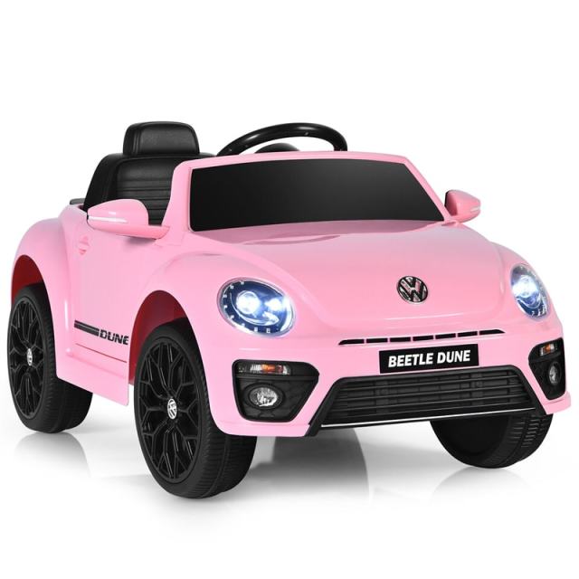 12V Kids Ride-On Car, Licensed Volkswagen Beetle Battery-Powered Electric Vehicle with Remote Control, Lights, Music, Gift for Boys & Girls