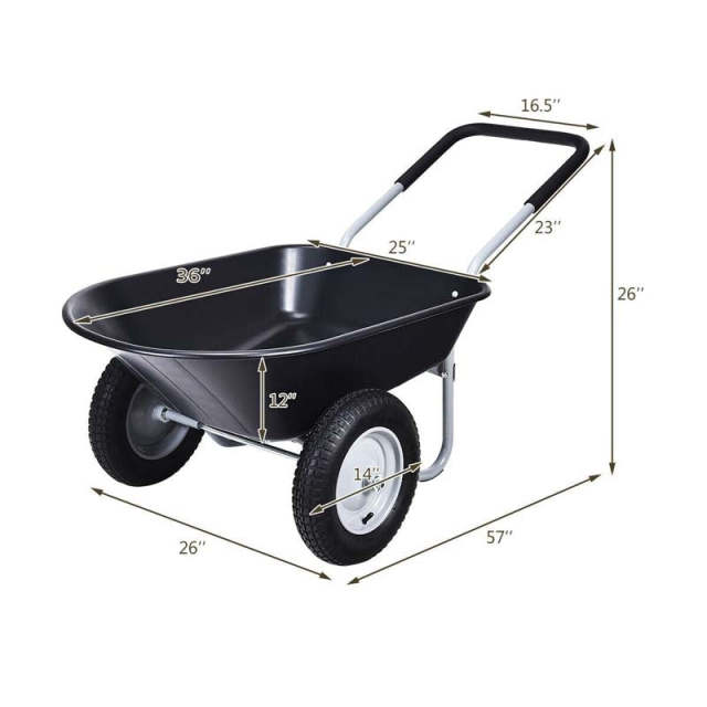 Dual-Wheel Wheelbarrow, 330lb Capacity Heavy Duty Garden Cart with Pneumatic Tires & Easy-Dump for Lawn, Farm & Construction