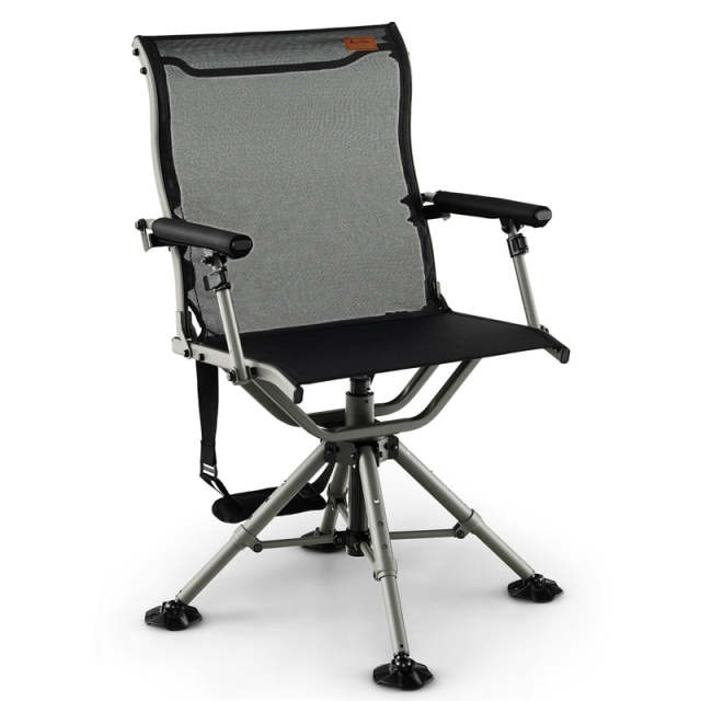 360° Silent Swivel Hunting Blind Chair Height Adjustable Folding Hunting Chair with Heavy-Duty All-Terrain Feet & Armrest, 400LBS Capacity