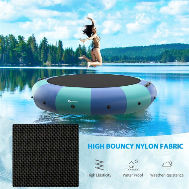 15FT Inflatable Water Trampoline, Recreational Water Bouncer with Electric Pump, Safety Ropes & Rope Ladder for Lake, Pool, Adults & Youth