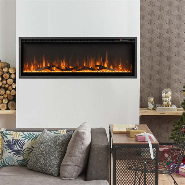 50" Linear Electric Fireplace, Wall-Mounted Recessed Freestanding 1500W Fireplace Heater with Customizable Flame Colors, 8H Timer & Remote Control