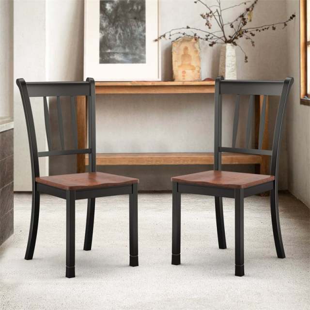 Wood Dining Chairs Set of 2, Armless Kitchen Chairs with Rubber Wood Frame & Curved Slat Back, Farmhouse Dining Room Chairs for Kitchen