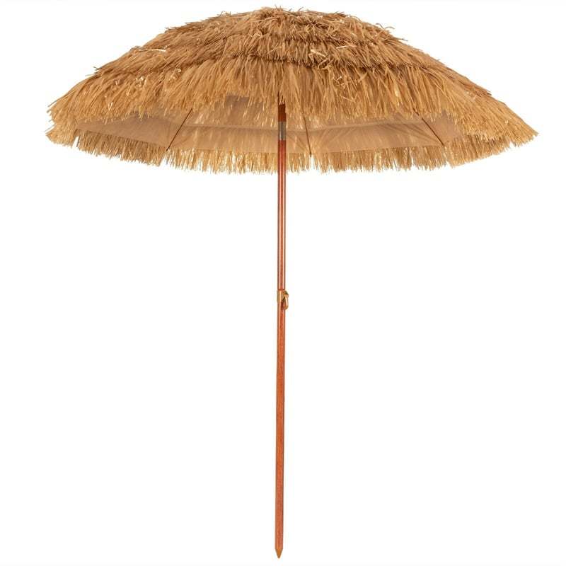 6.5FT Thatched Tiki Patio Umbrella, Hawaiian Style Outdoor PE Grass Umbrella with 8-Rib Tilt Mechanism for Beach, Garden, Poolside, Tropical Oasis