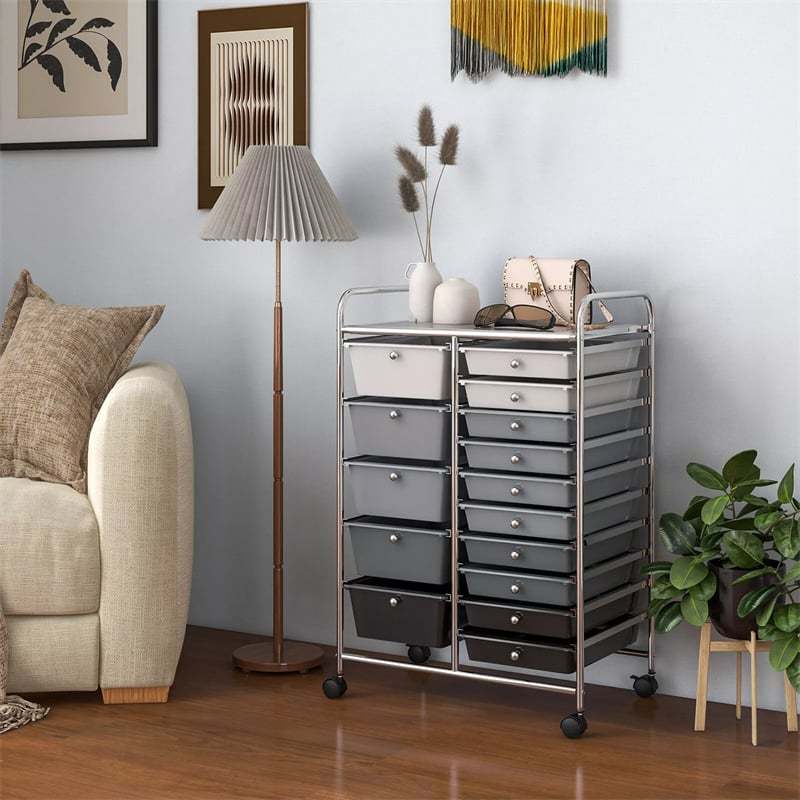 15-Drawer Rolling Storage Cart, Art &  Craft Organizer with Wheels & Removable Drawers for Tools, Scrapbook Paper, Home Office School