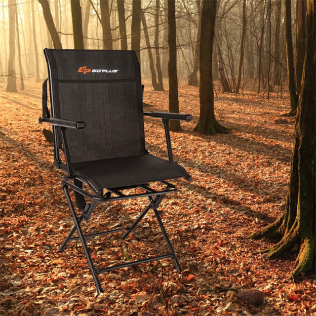 360° Swivel Hunting Blind Chair, Portable Folding Hunting Chair with Armrest, Mesh Back & Carrying Strap, Silent Hunting Seat for Dove Camping