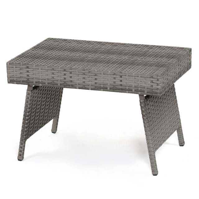 Patio Folding PE Rattan Side Table, Portable Wicker Coffee Table & Bistro Table with Steel Frame for Poolside, Lawn & Outdoor Living