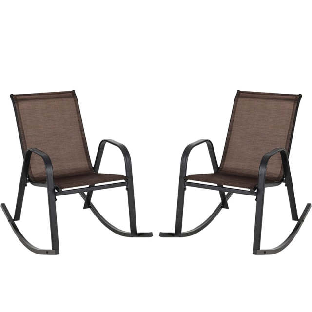 2PCS Outdoor Rocking Chairs, Ergonomic Patio Rockers with Breathable Fabric Seat & Back, Heavy-Duty Metal Frame for Backyard, Garden Front Porch