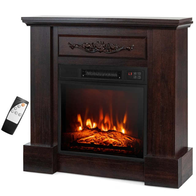 32" Electric Fireplace with Mantel, 1400W Freestanding Wood Mantel Heater with 3D Flame Effect, Remote, Thermostat, 6H Timer, CSA Certified